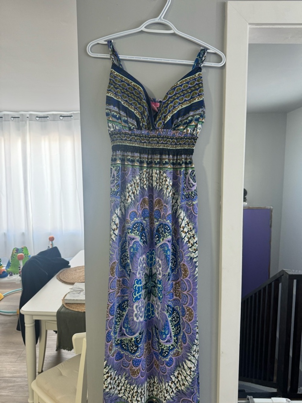 Sleeveless Maxi Dress in Blue and Purple Paisley Print